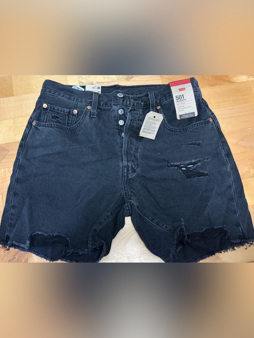 Levi's Black Distressed 501 Denim Cutoff Shorts